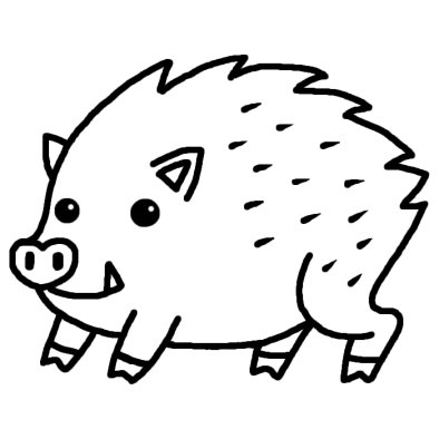 亥 イノシシ のイラストd 白黒 07年亥年 平成19年 猪 いのしし とかわいい年賀状イラスト カット 1ポイント干支素材