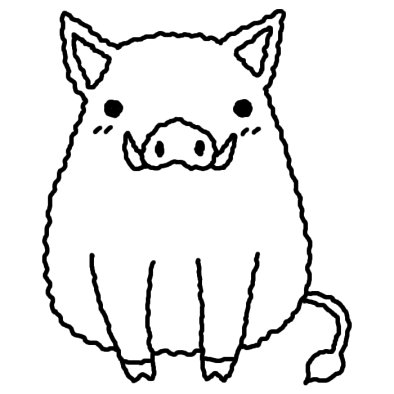 亥 イノシシ のイラストe 白黒 07年亥年 平成19年 猪 いのしし とかわいい年賀状イラスト カット 1ポイント干支素材
